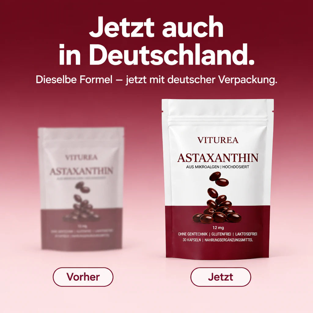 Viturea Astaxanthin jetzt auch in Deutschland – dieselbe Formel mit deutscher Verpackung
