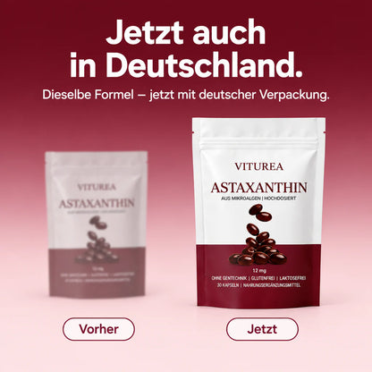 Viturea Astaxanthin jetzt auch in Deutschland – dieselbe Formel mit deutscher Verpackung